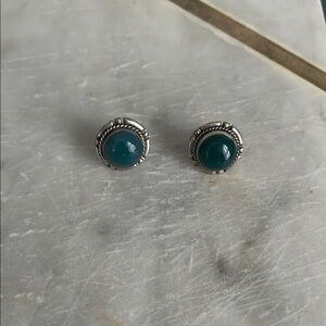 Silver and Green Stud Earrings